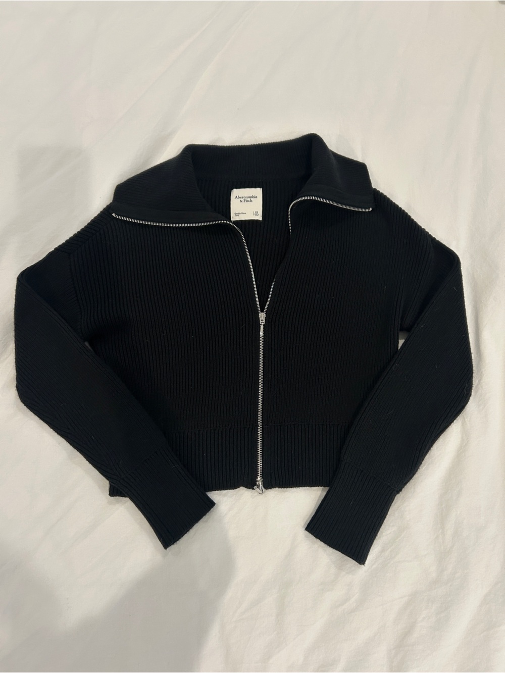 Abercrombie & Fitch Black Ribbed Zip-Up Sweater